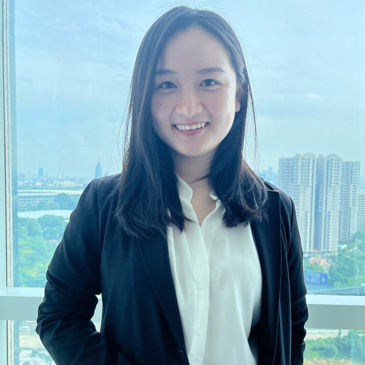 Women with black jacket white T