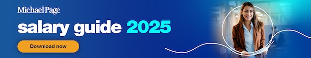 A professional lady smiling in Michael Page 2025 Salary Guide banner