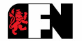 Logo with stylized red lion and letters F and N.