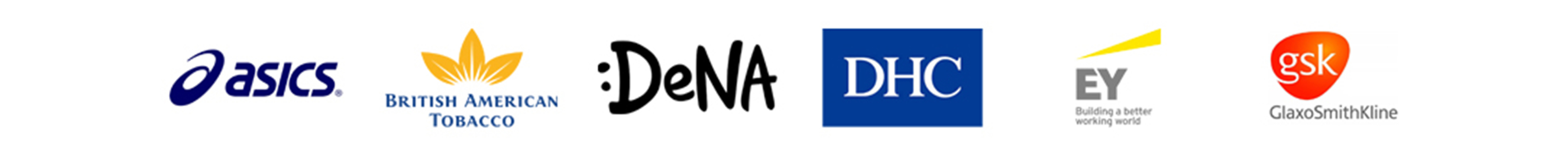 ReachTalent Clients Logos of Asics, British American Tobacco, DeNA, DHC, EY, and GSK displayed horizontally.