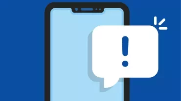 Illustration of a smartphone with a speech bubble showing an exclamation mark.