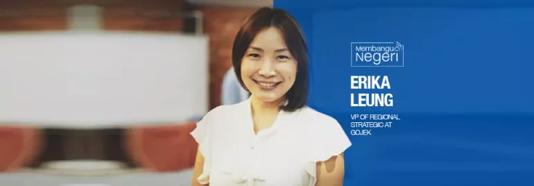 Person smiling with text highlighting regional strategy role at Gojek.
