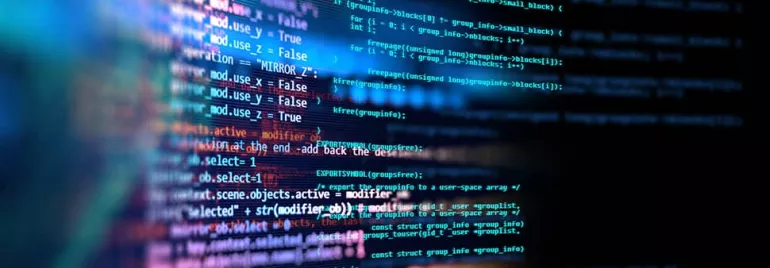 Colorful computer code on a dark background.