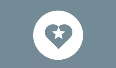 White heart with star in center on teal background