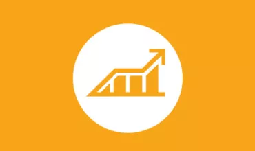 Orange background with upward graph icon in circle.