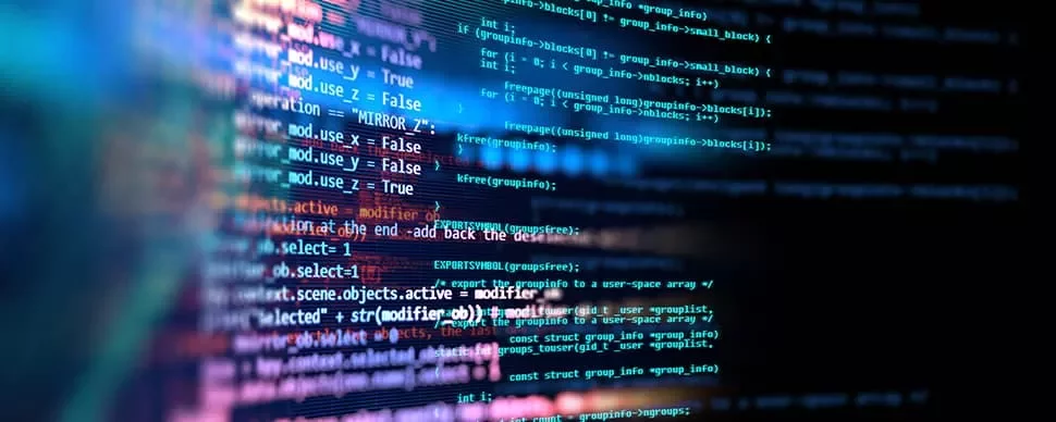 Colorful computer code on a dark background.